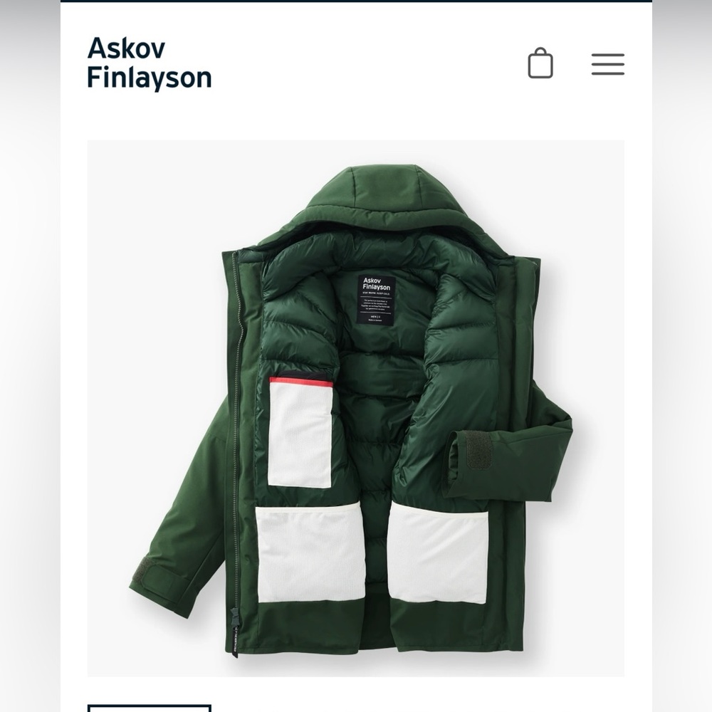 Askov Finlayson Green parka 100% recycled featherless insulation